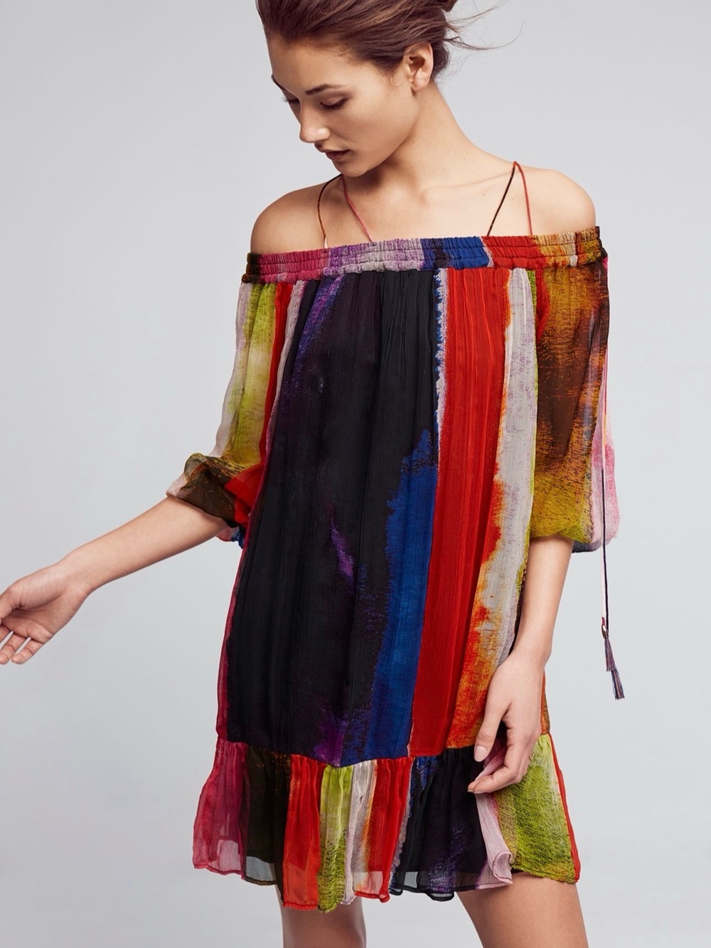Anthropologie Floreat Zora Off-Shoulder Multicolor Stripe Women’s Dress